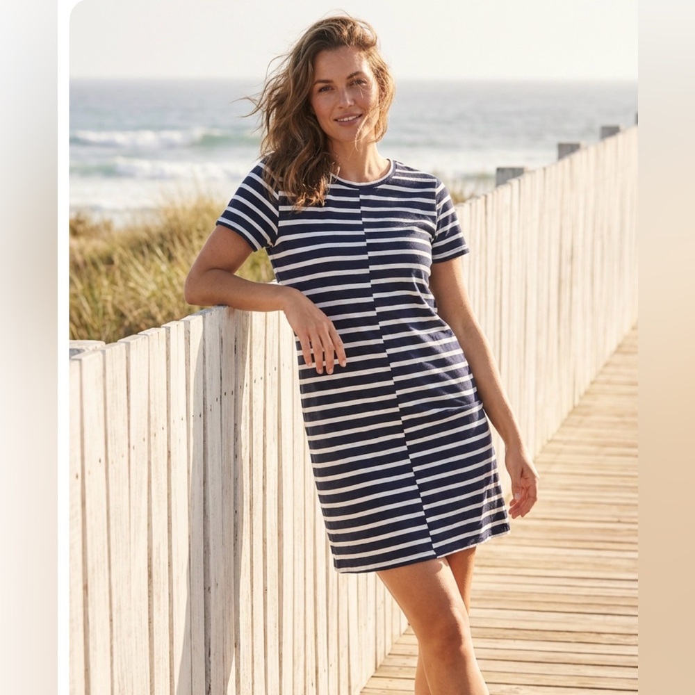 Everlane Dress Women  Navy Stripe Cap Sleeve Shirtdress Pullover Cotton